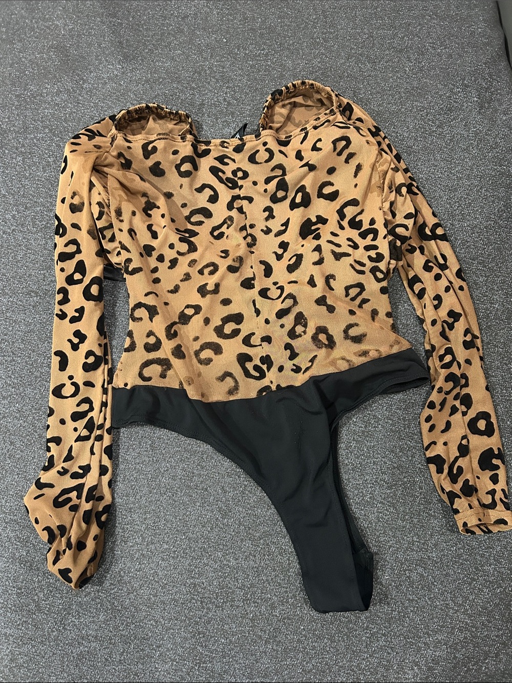 Windsor Leopard Print Long Sleeve Bodysuit Sz S - Picture 10 of 13